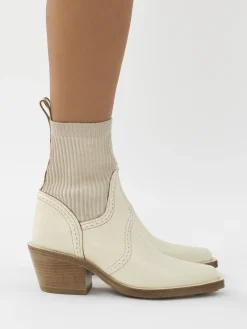 Bottes Et Bottines-Chloé Bottines Texanes Effet Chaussette Nellie Eggshell