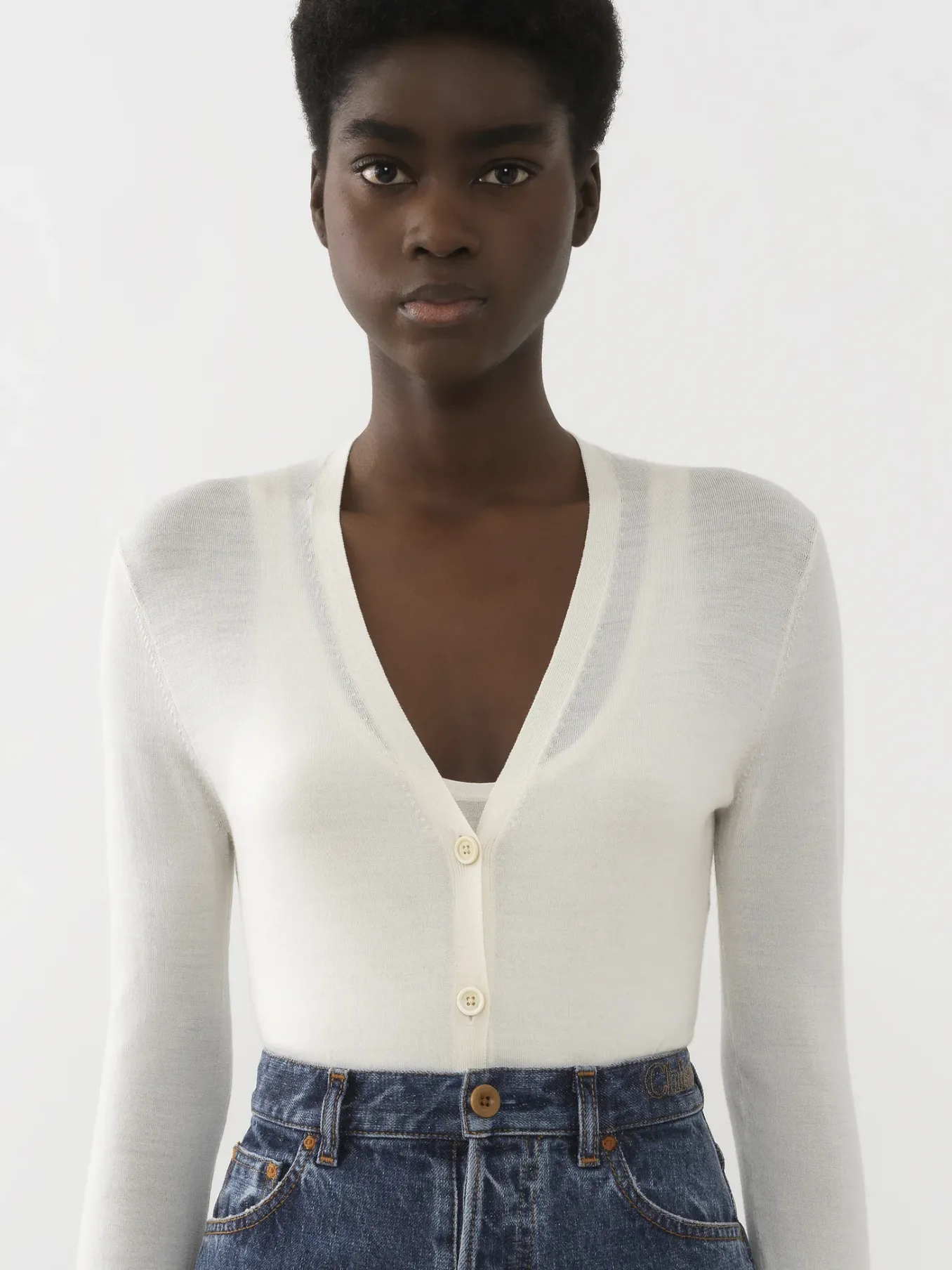 Maille-Chloé Cardigan Col V White Powder