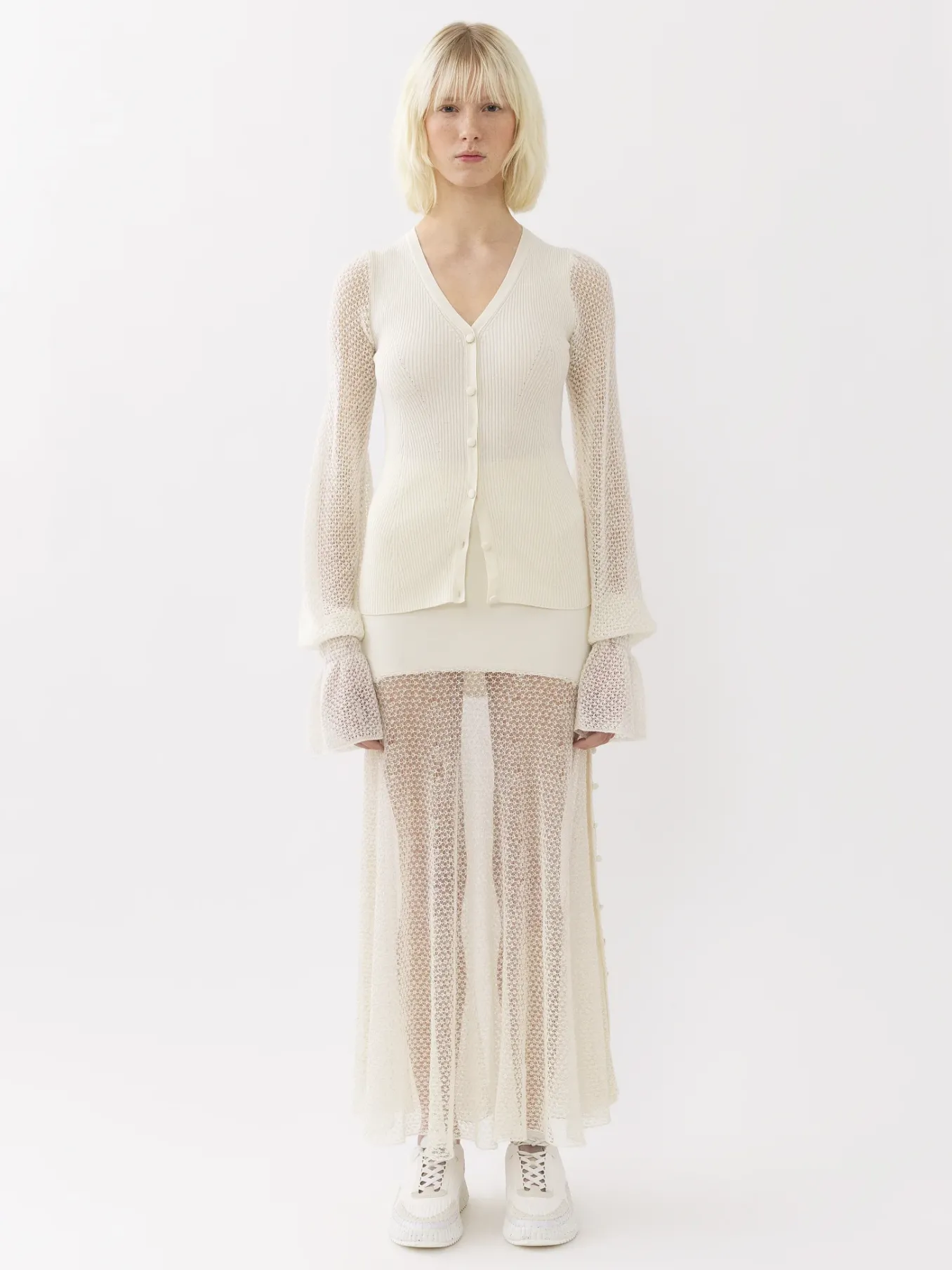Maille-Chloé Cardigan Col V Ajuste Lovely White