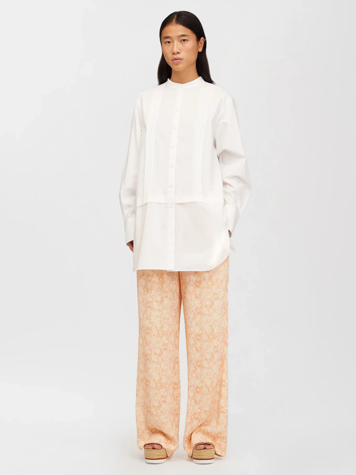 Vêtements-Chloé Chemise Longue Col Mao Blanc