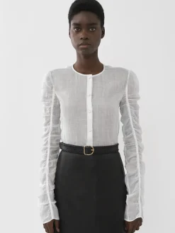 Tops Et Blouses-Chloé Chemise Sans Col Blanc