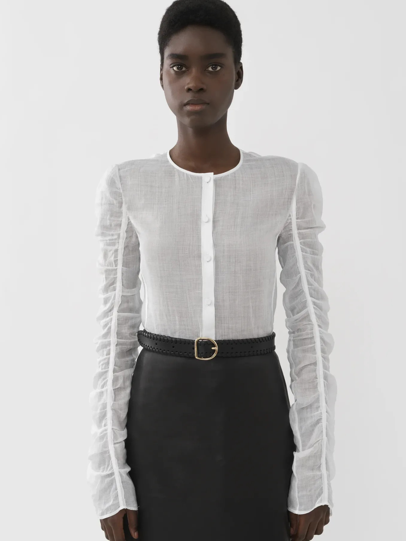 Tops Et Blouses-Chloé Chemise Sans Col Blanc