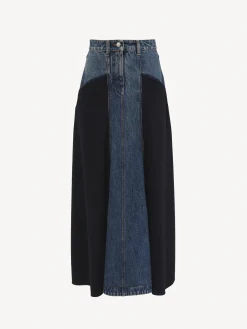 Jupes-Chloé Jupe Evasee Bi-Matiere Ink Navy
