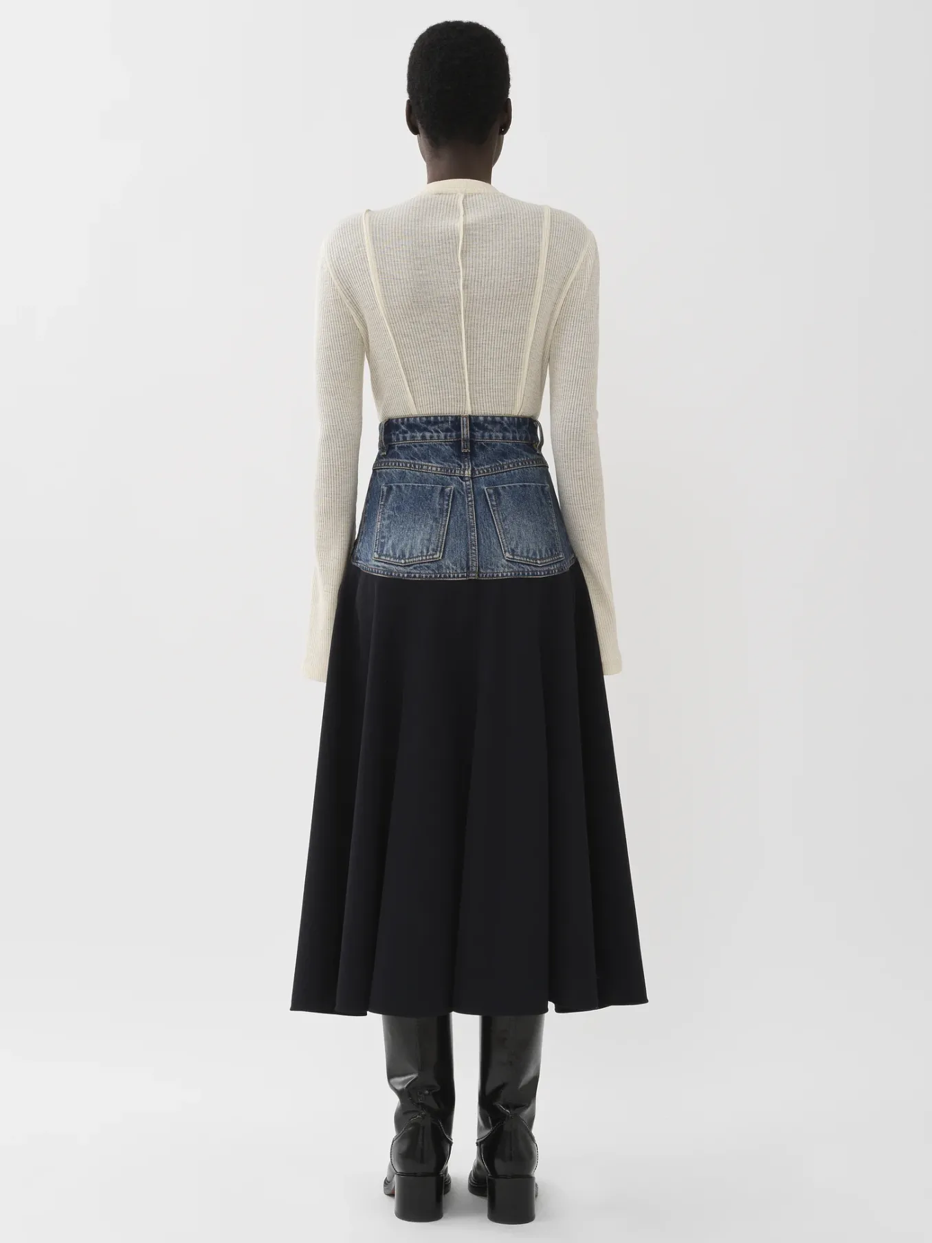 Jupes-Chloé Jupe Evasee Bi-Matiere Ink Navy