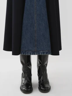 Jupes-Chloé Jupe Evasee Bi-Matiere Ink Navy