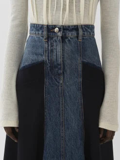 Jupes-Chloé Jupe Evasee Bi-Matiere Ink Navy