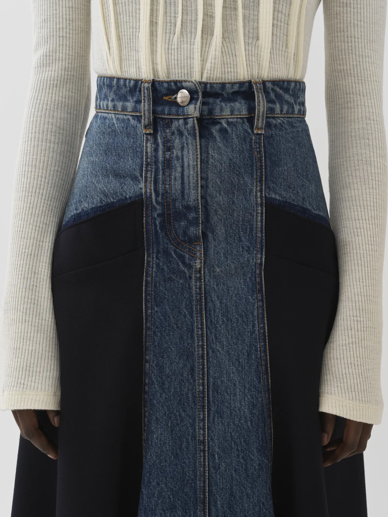 Jupes-Chloé Jupe Evasee Bi-Matiere Ink Navy