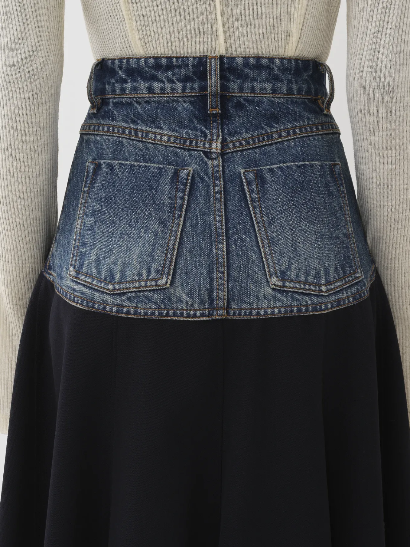 Jupes-Chloé Jupe Evasee Bi-Matiere Ink Navy