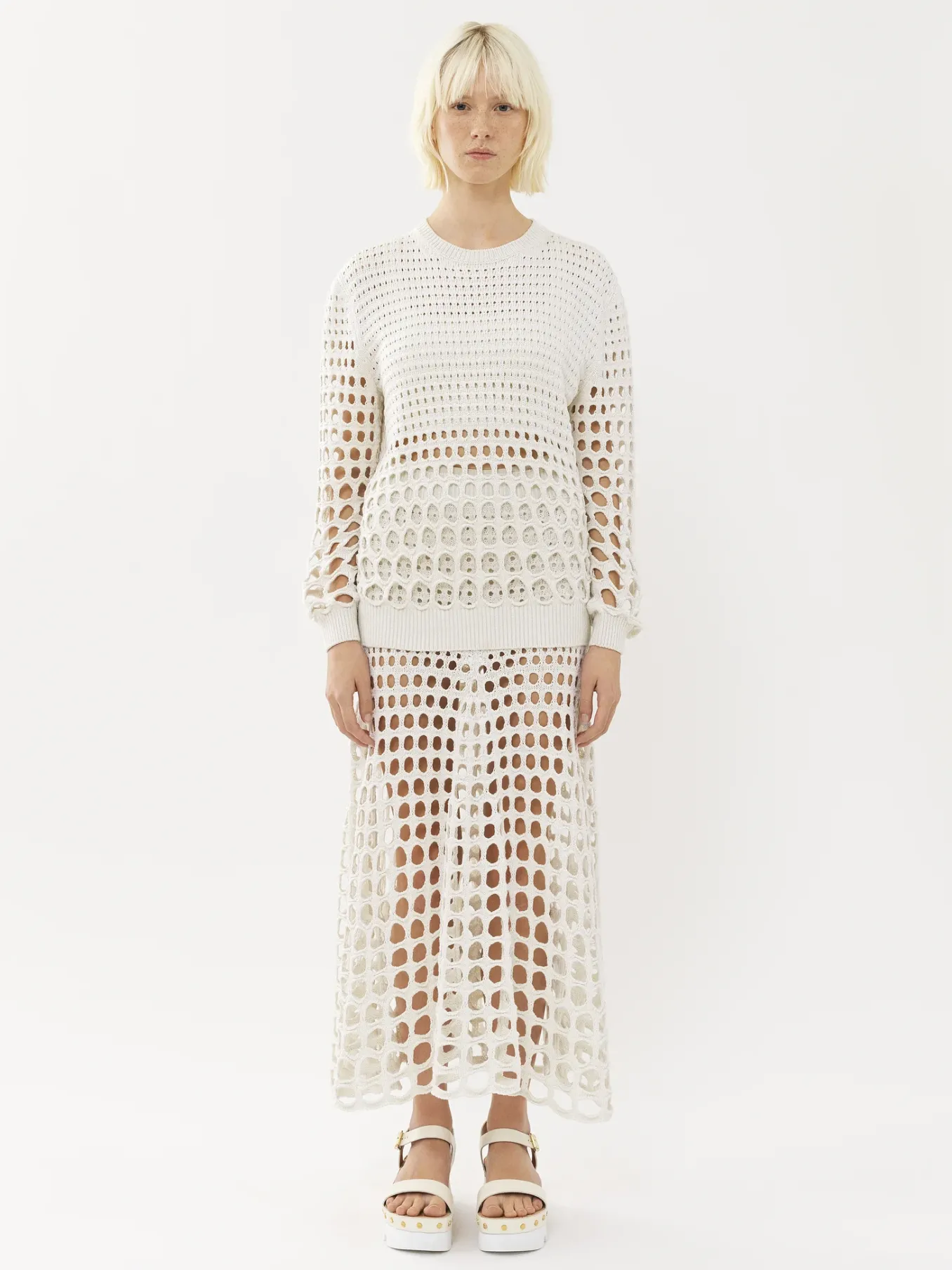 Maille-Chloé Jupe Longue Evasee Blanc