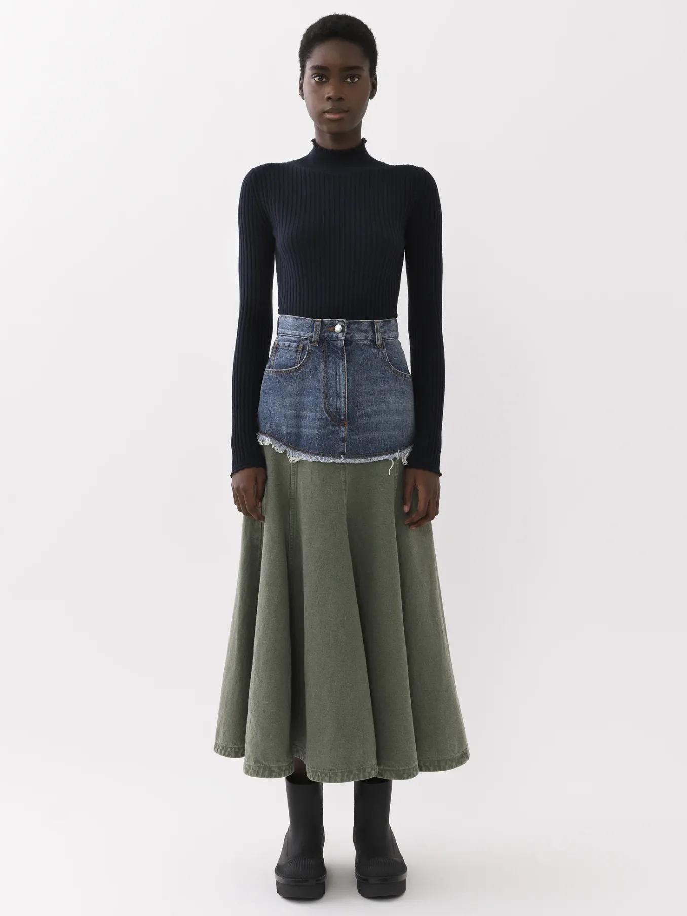 Denim-Chloé Jupe Longue Evasee Blue - Green 1