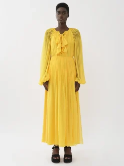 Jupes-Chloé Jupe Maxi Plissee Dark Honey