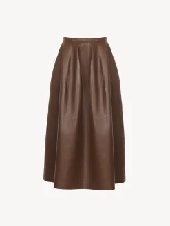 Cuir-Chloé Jupe Midi Ballon Dark Chesnut