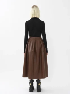 Cuir-Chloé Jupe Midi Ballon Dark Chesnut