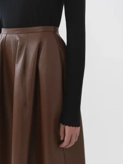 Cuir-Chloé Jupe Midi Ballon Dark Chesnut