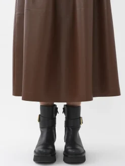 Cuir-Chloé Jupe Midi Ballon Dark Chesnut