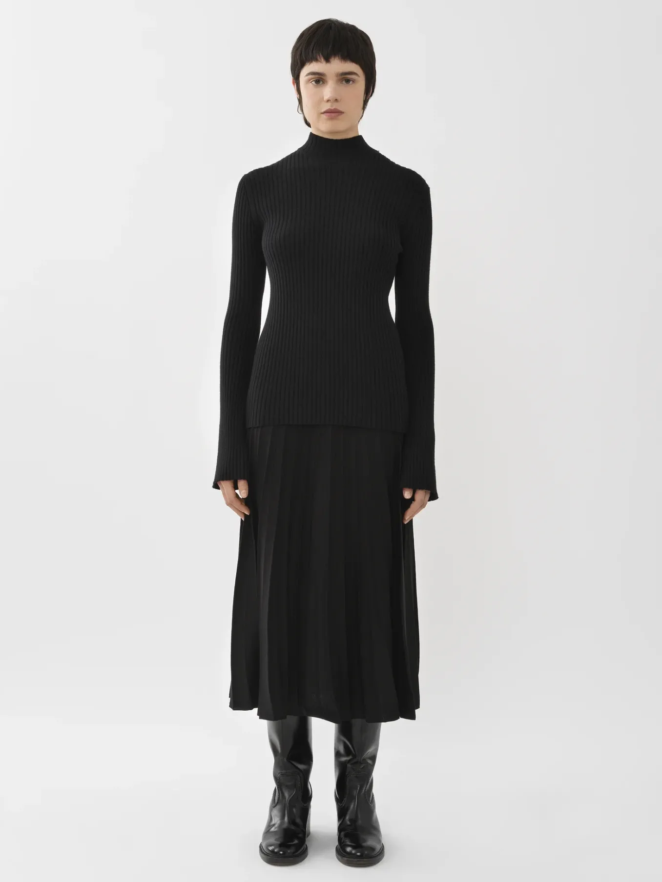Maille-Chloé Jupe Midi Evasee Noir