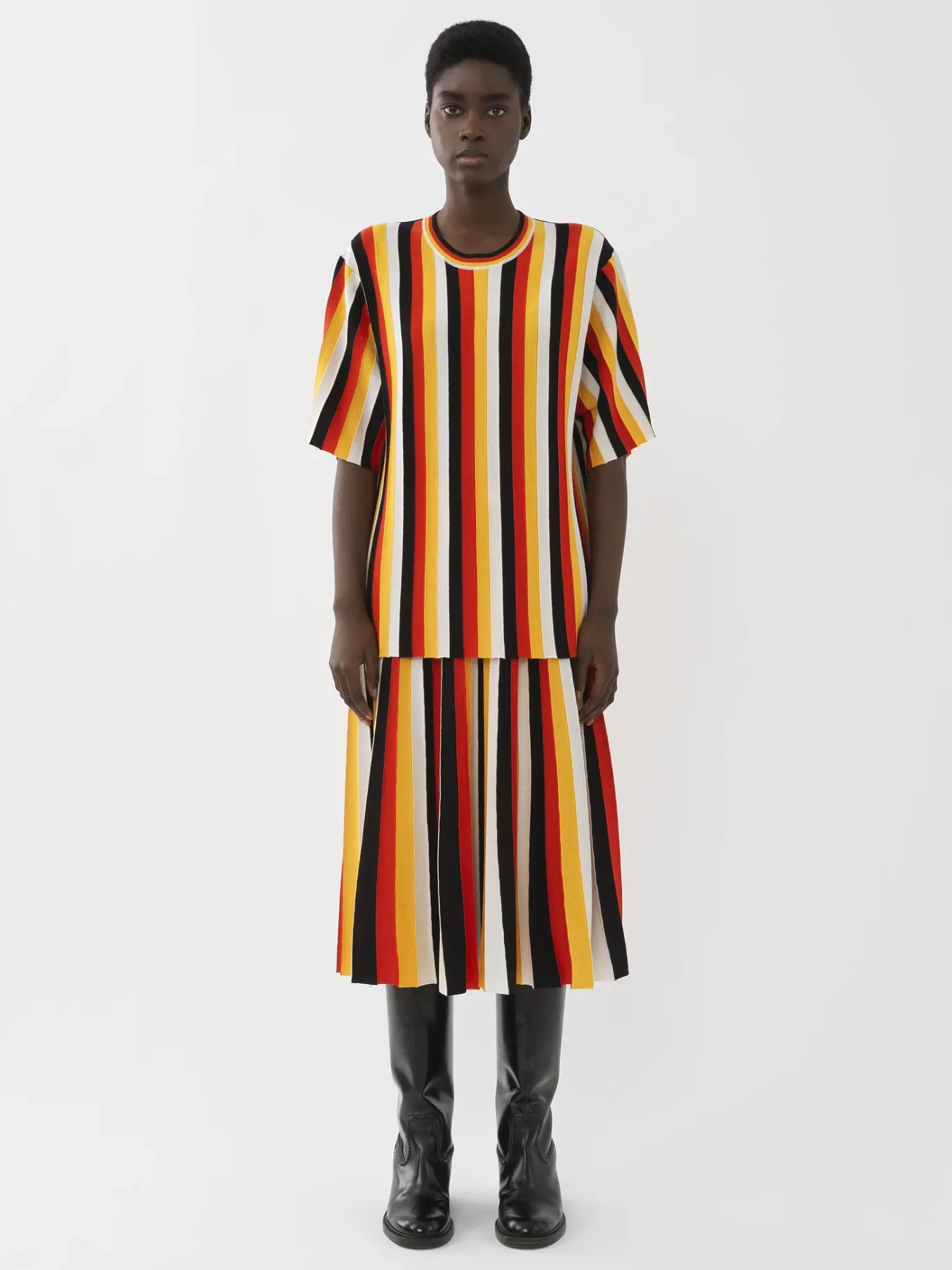 Maille-Chloé Jupe Midi Evasee Multicolor Orange 1