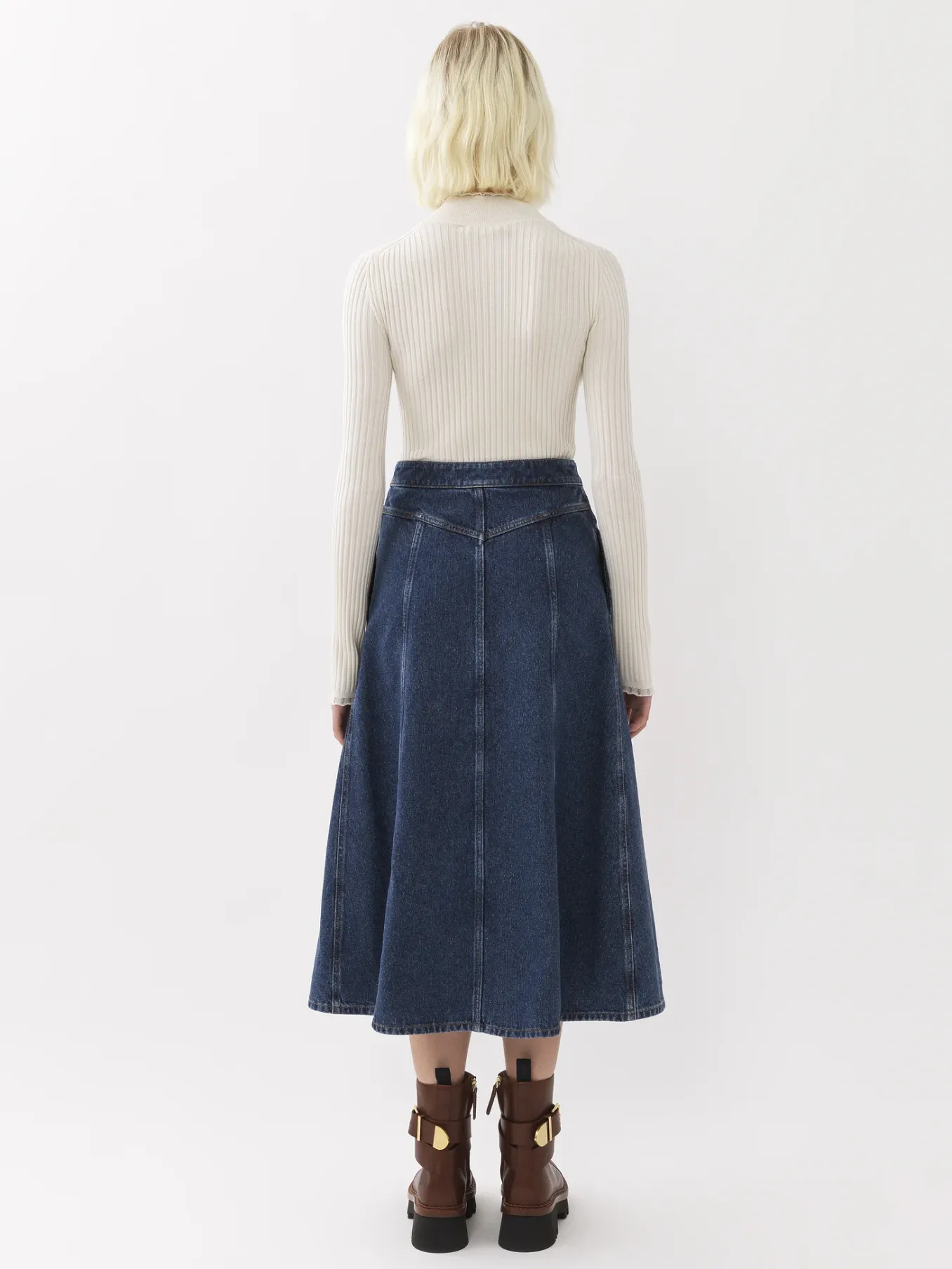 Denim-Chloé Jupe Midi Evasee Faded Denim