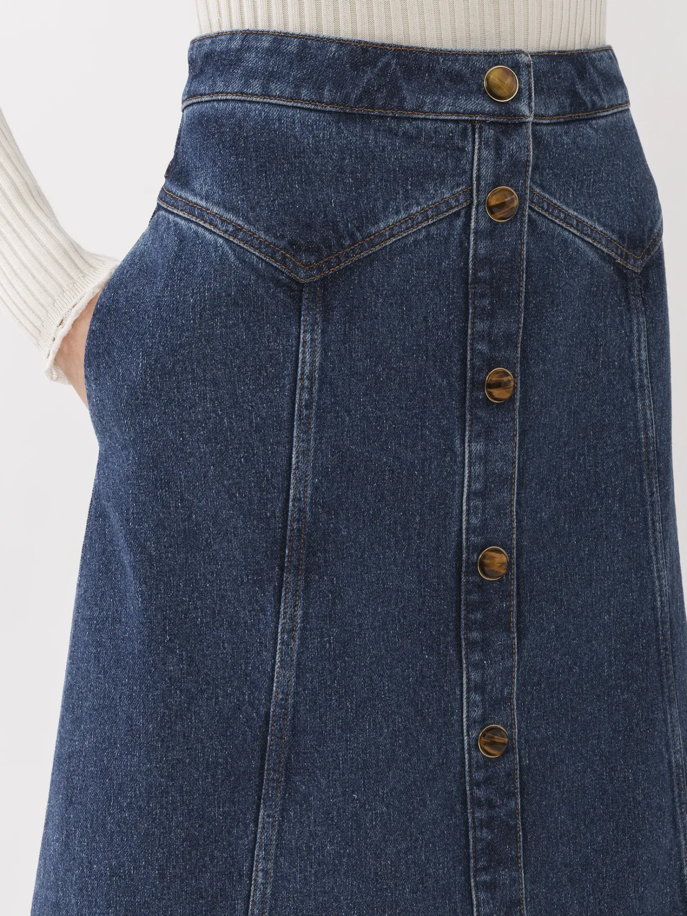 Denim-Chloé Jupe Midi Evasee Faded Denim