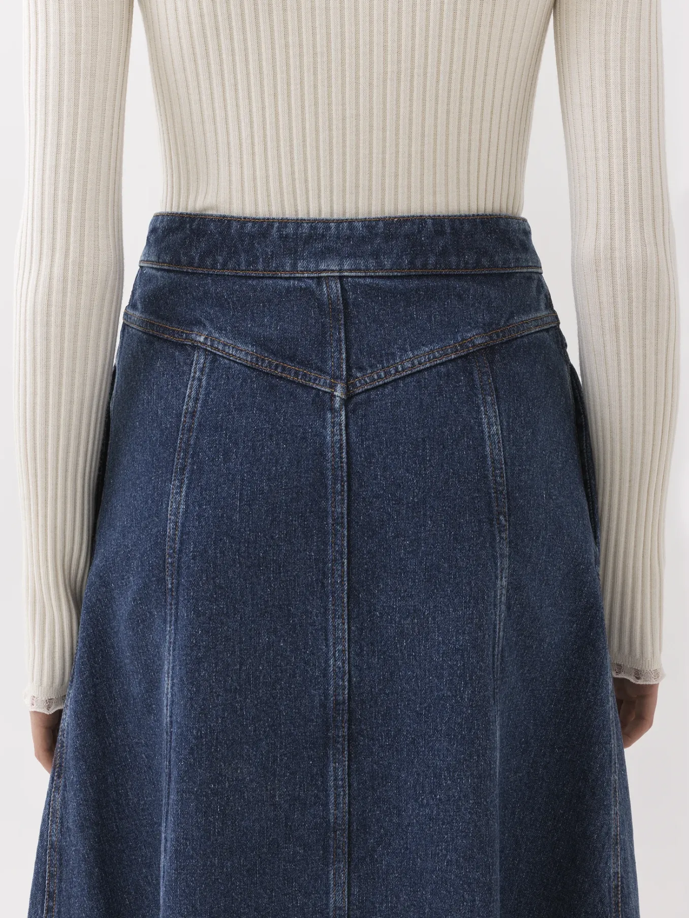 Denim-Chloé Jupe Midi Evasee Faded Denim