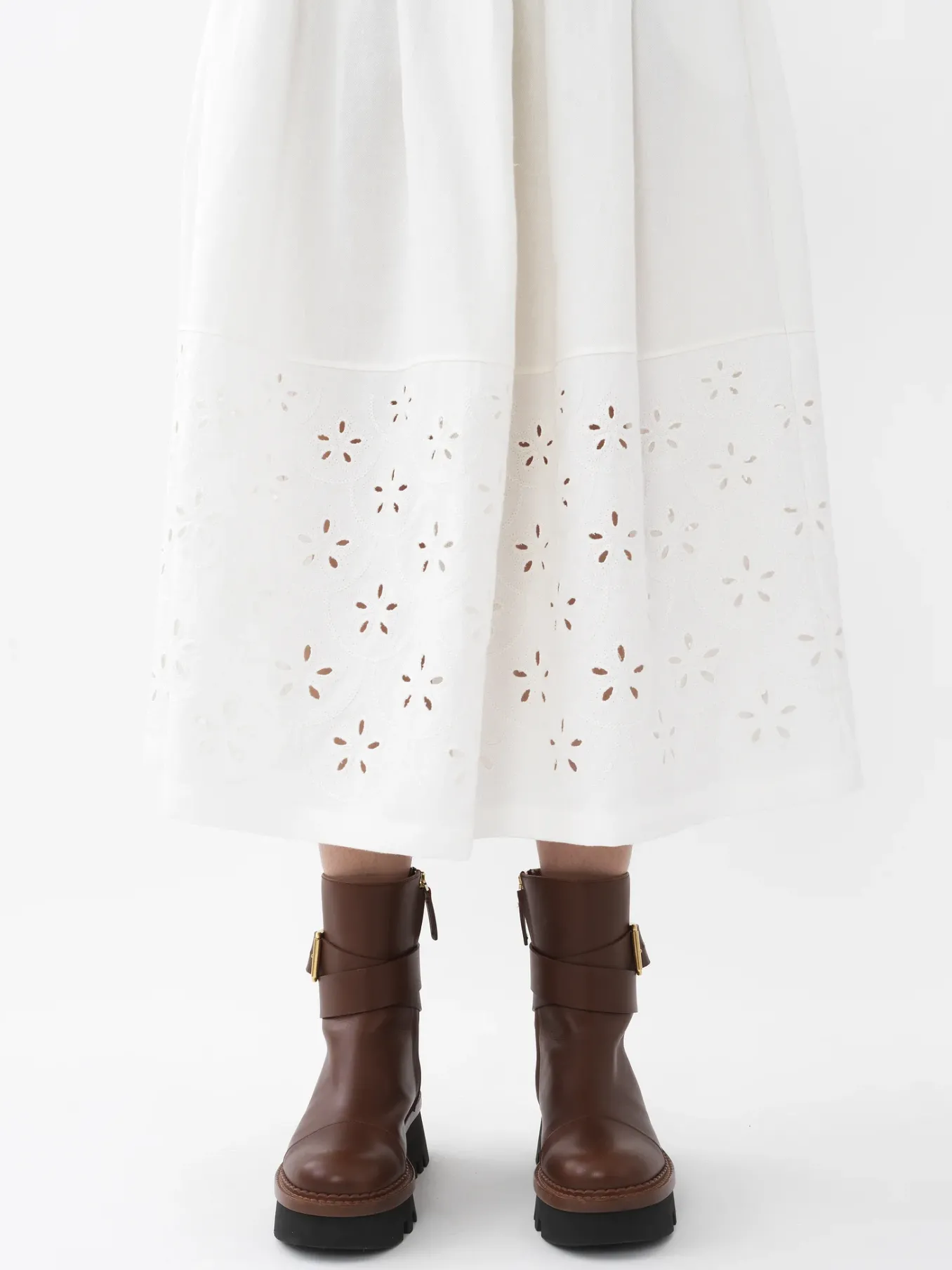 Jupes-Chloé Jupe Midi Froncee Iconic Milk