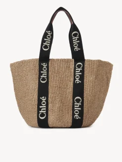 Sacs Cabas-Chloé Large Panier Woody Black - Beige 1