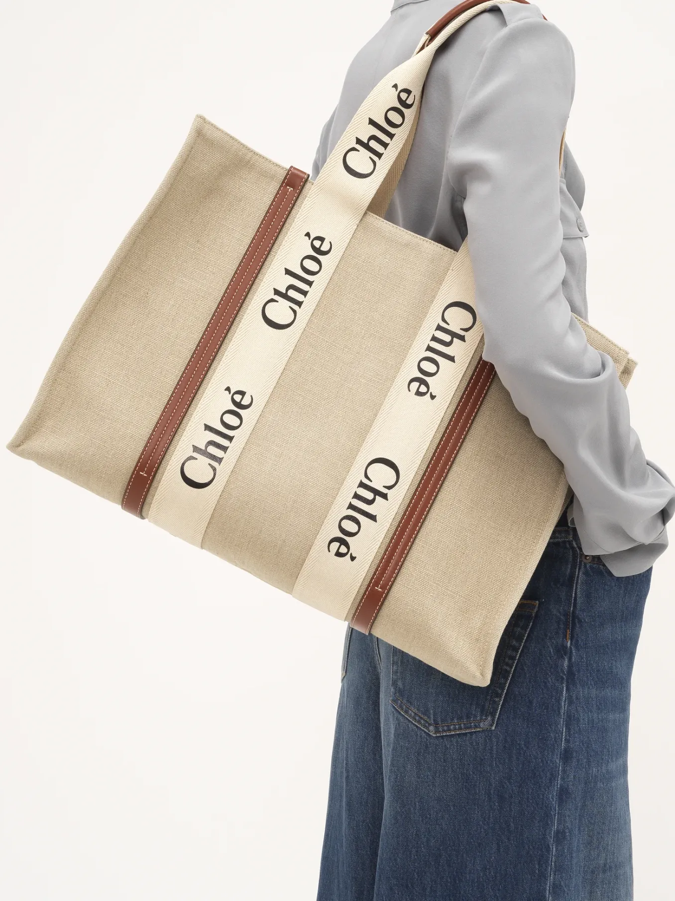 Sacs Cabas-Chloé Large Sac Cabas Woody White - Brown 1