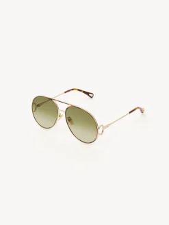 Lunettes De Soleil-Chloé Lunettes De Soleil Austine Gold/Havana/Green Lens