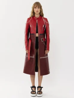 Cuir-Chloé Manteau Biker Long A Lacets Purple - Red 1