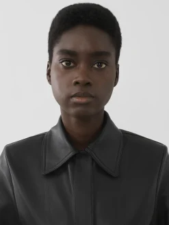 Cuir-Chloé Manteau Long Ajuste Noir
