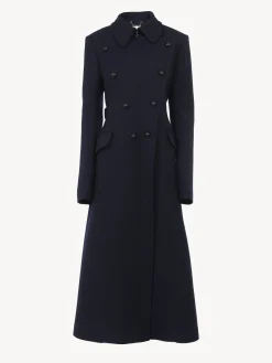 Manteaux-Chloé Manteau Officier Long Anthracite Blue