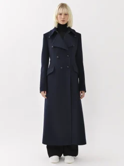 Manteaux-Chloé Manteau Officier Long Anthracite Blue