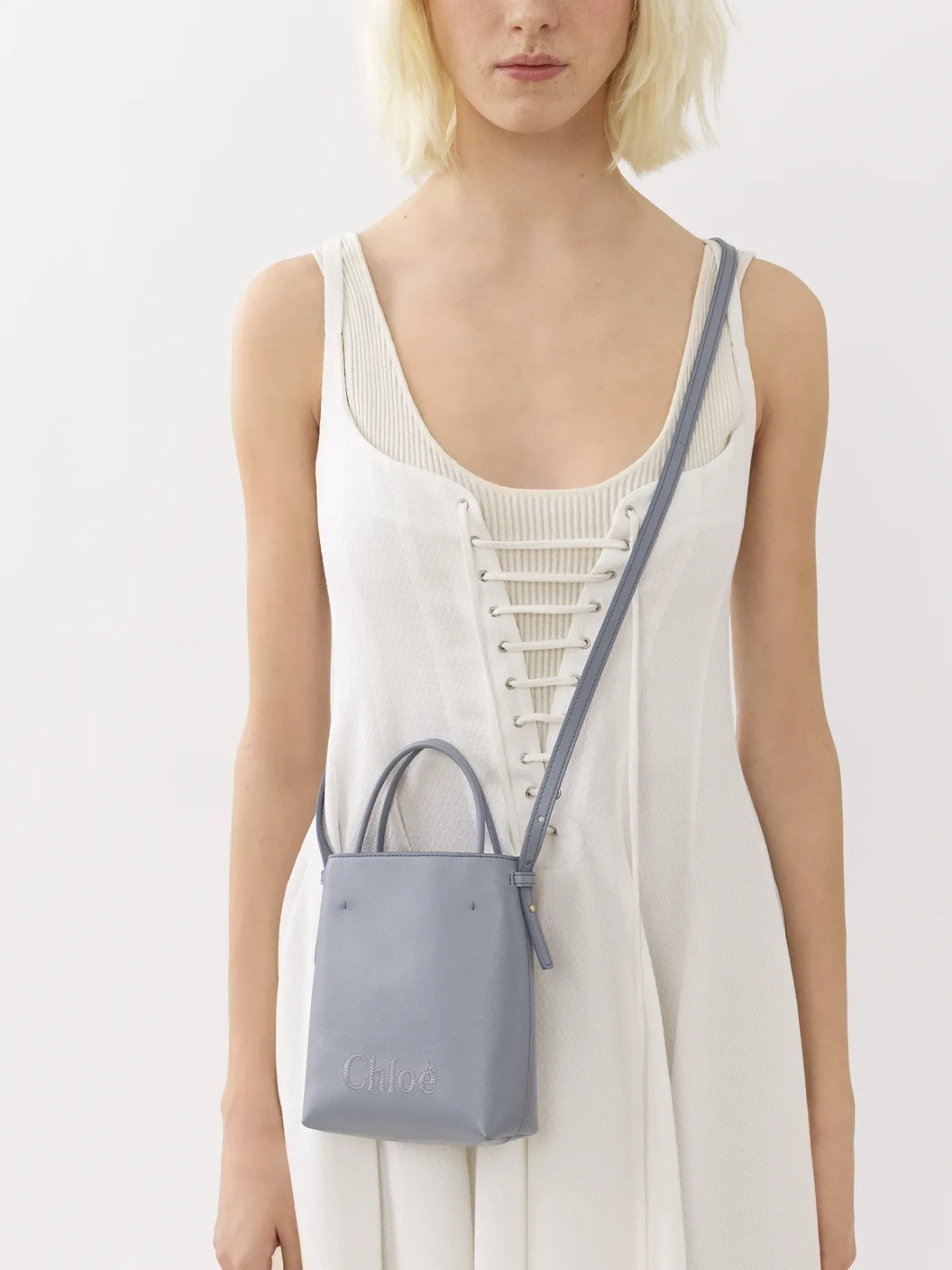 Sacs Porté Épaule-Chloé Micro Sac Cabas Chloe Sense Storm Blue