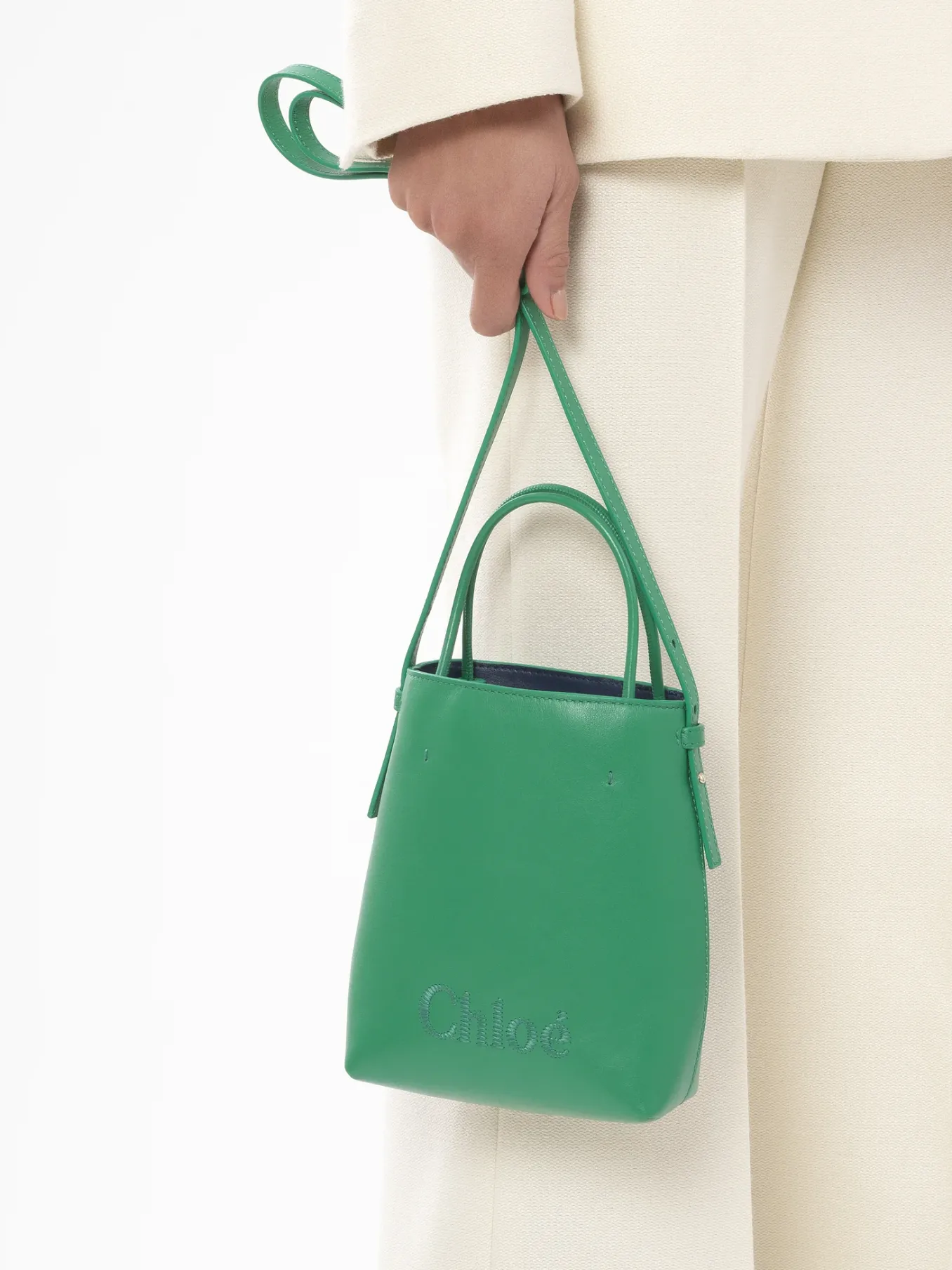 Sacs Porté Épaule-Chloé Micro Sac Cabas Chloe Sense Pop Green