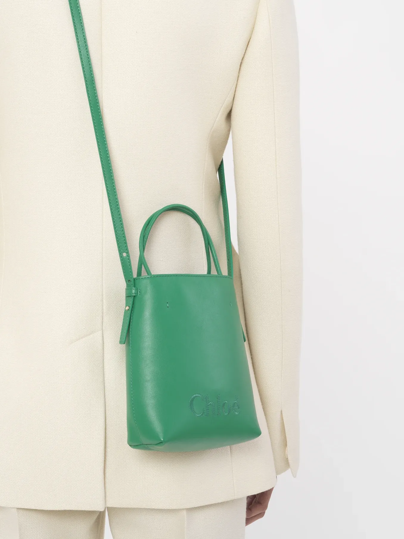 Sacs Porté Épaule-Chloé Micro Sac Cabas Chloe Sense Pop Green