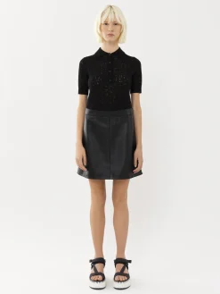Cuir-Chloé Mini Jupe Noir