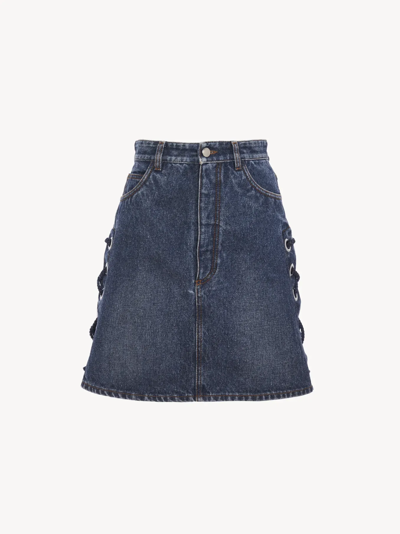 Denim-Chloé Mini Jupe A Lacets Faded Denim