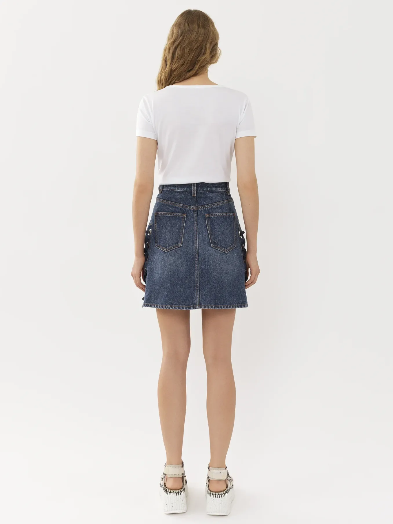 Denim-Chloé Mini Jupe A Lacets Faded Denim