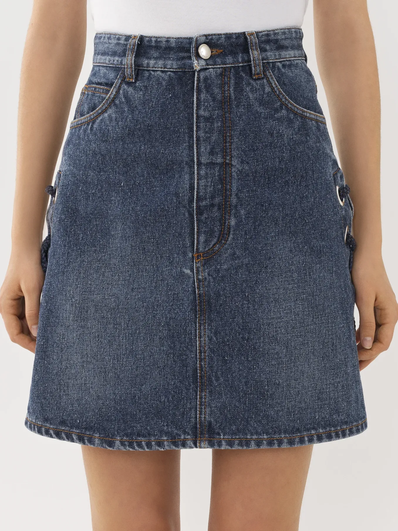 Denim-Chloé Mini Jupe A Lacets Faded Denim