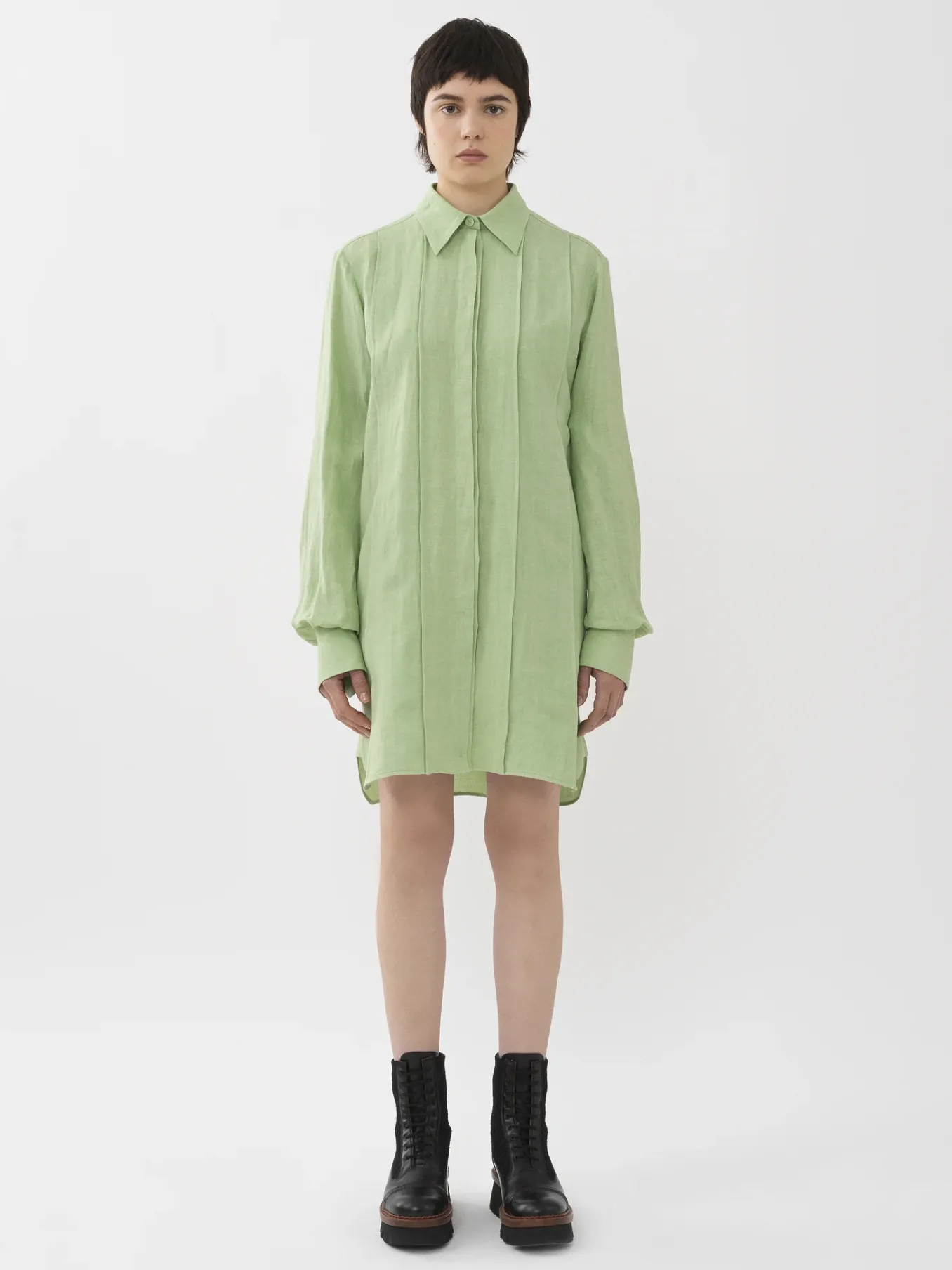 Robes-Chloé Mini Robe Chemise Limpid Green