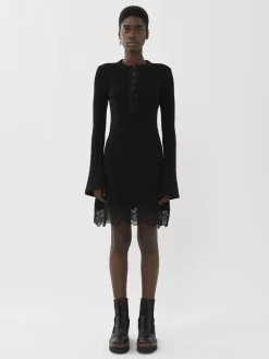 Robes-Chloé Mini Robe Col Tunisien Noir