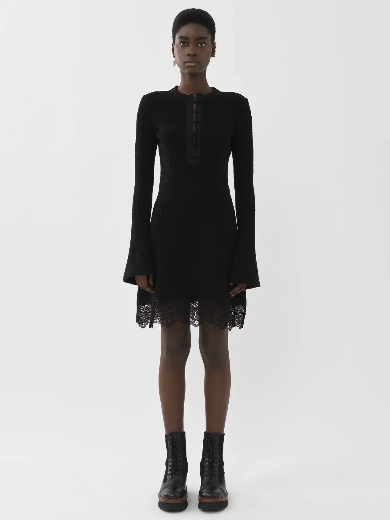 Robes-Chloé Mini Robe Col Tunisien Noir