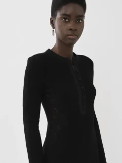 Robes-Chloé Mini Robe Col Tunisien Noir