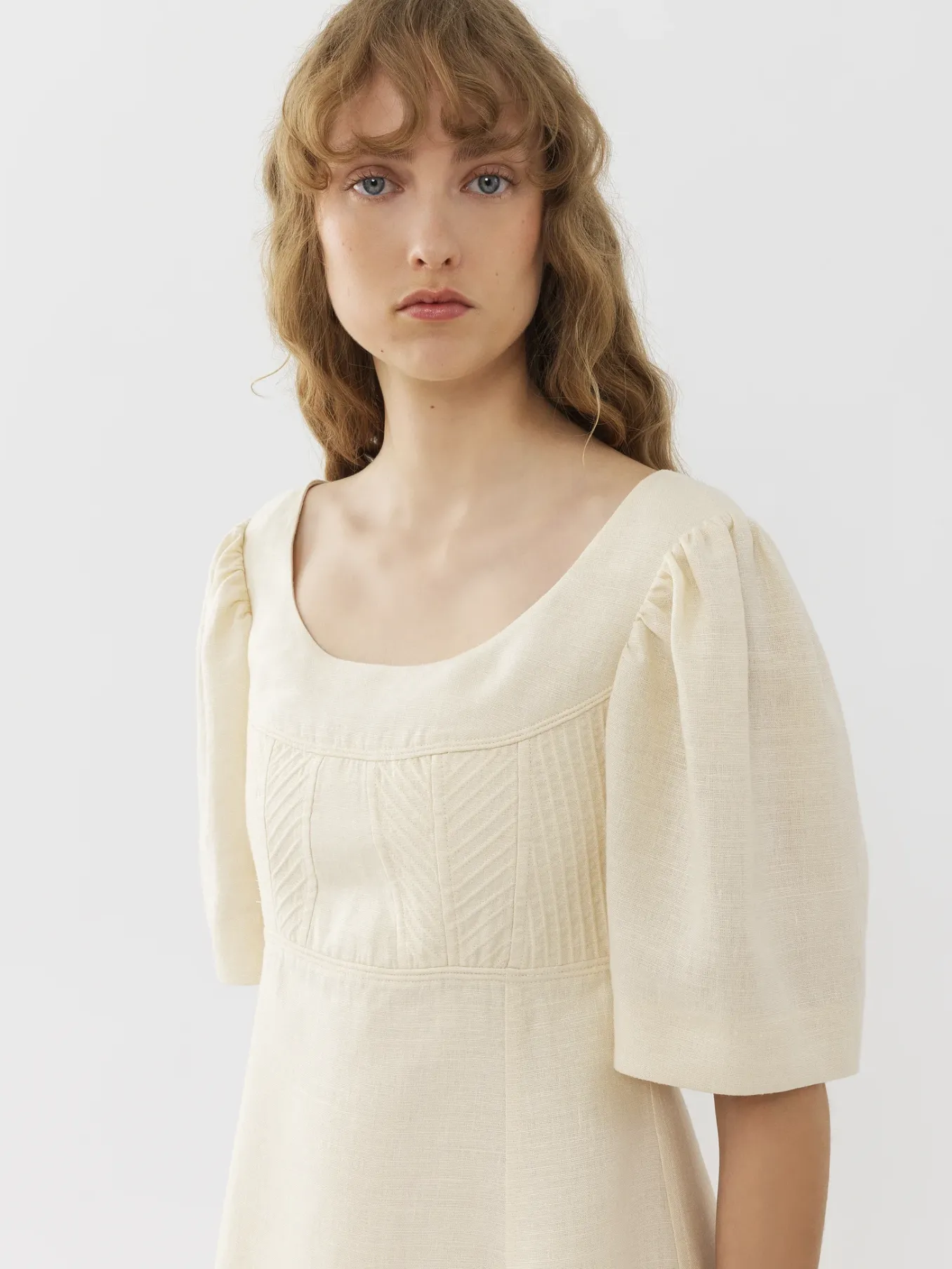 Robes-Chloé Mini Robe Manches Ballon Coconut Milk