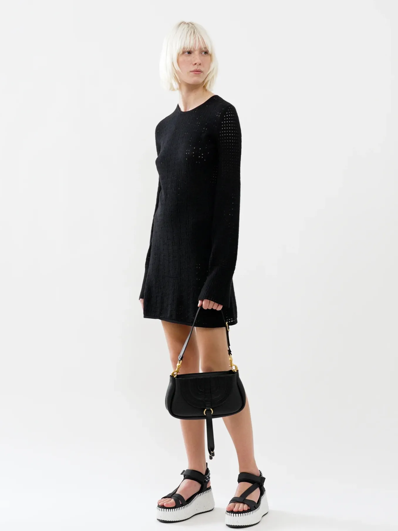 Robes-Chloé Mini Robe Manches Trompette Noir