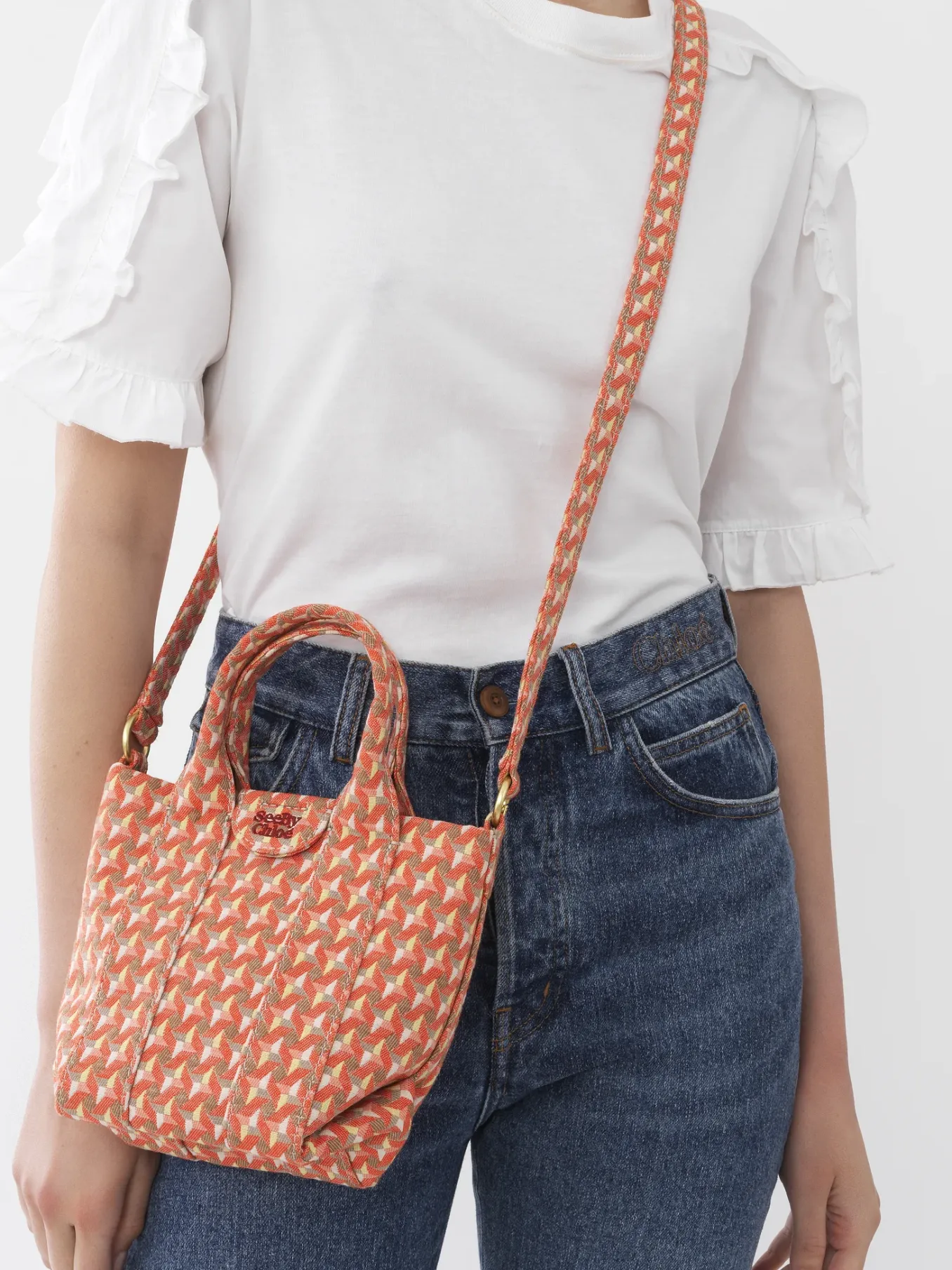 Sacs Porté Épaule-Chloé Mini Sac Cabas Laetizia Happy Orange