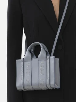 Sacs À Bandoulière-Chloé Mini Sac Cabas Woody A Bandoulière Storm Blue
