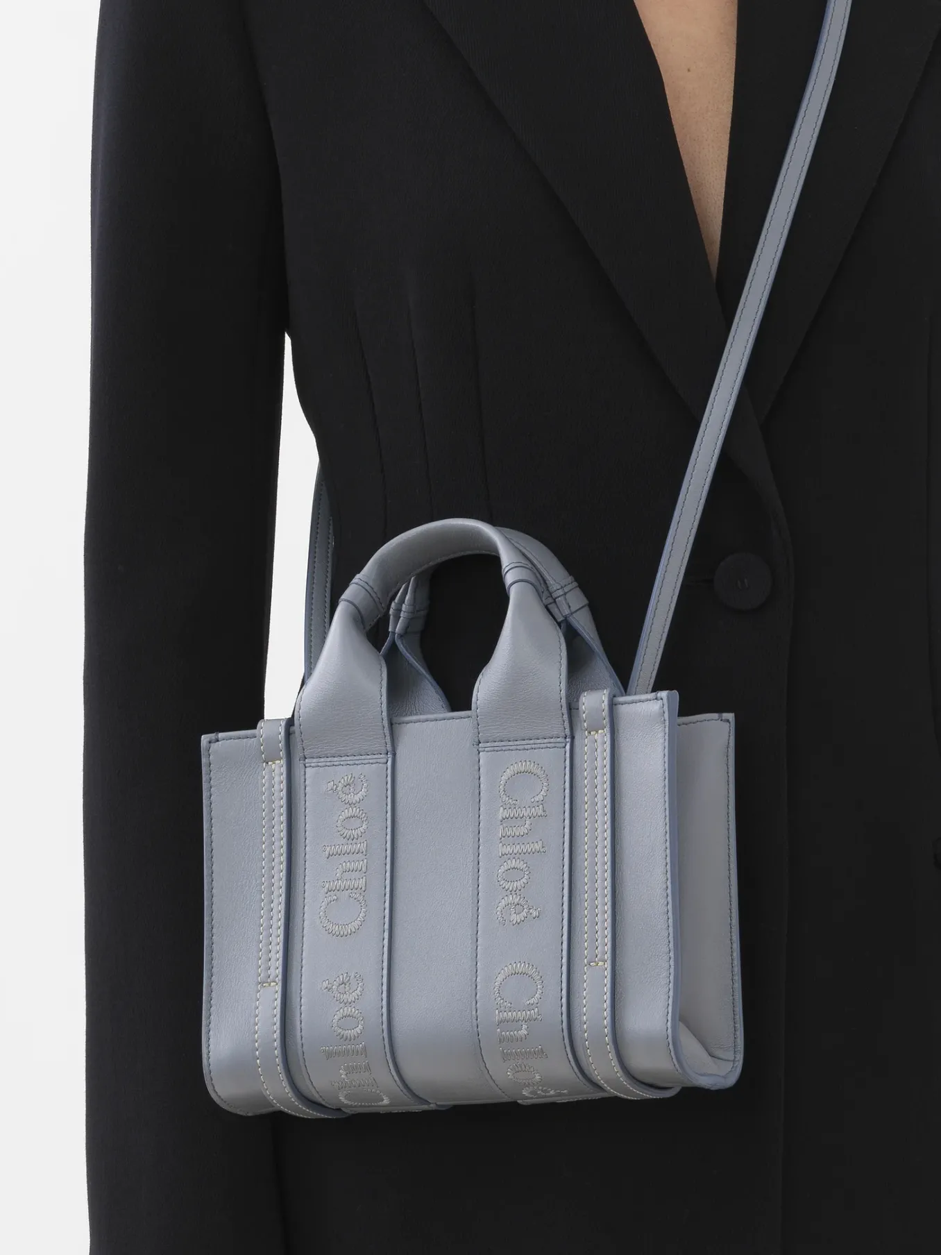 Sacs À Bandoulière-Chloé Mini Sac Cabas Woody A Bandoulière Storm Blue