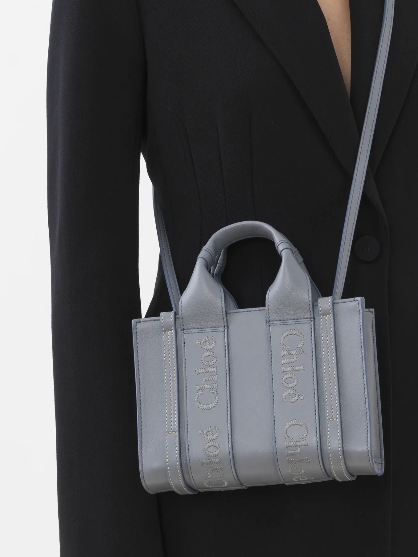 Sacs À Bandoulière-Chloé Mini Sac Cabas Woody A Bandoulière Storm Blue