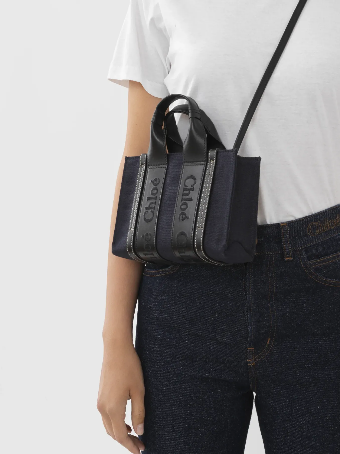 Sacs À Bandoulière-Chloé Mini Sac Cabas Woody A Bandoulière Deep Denim